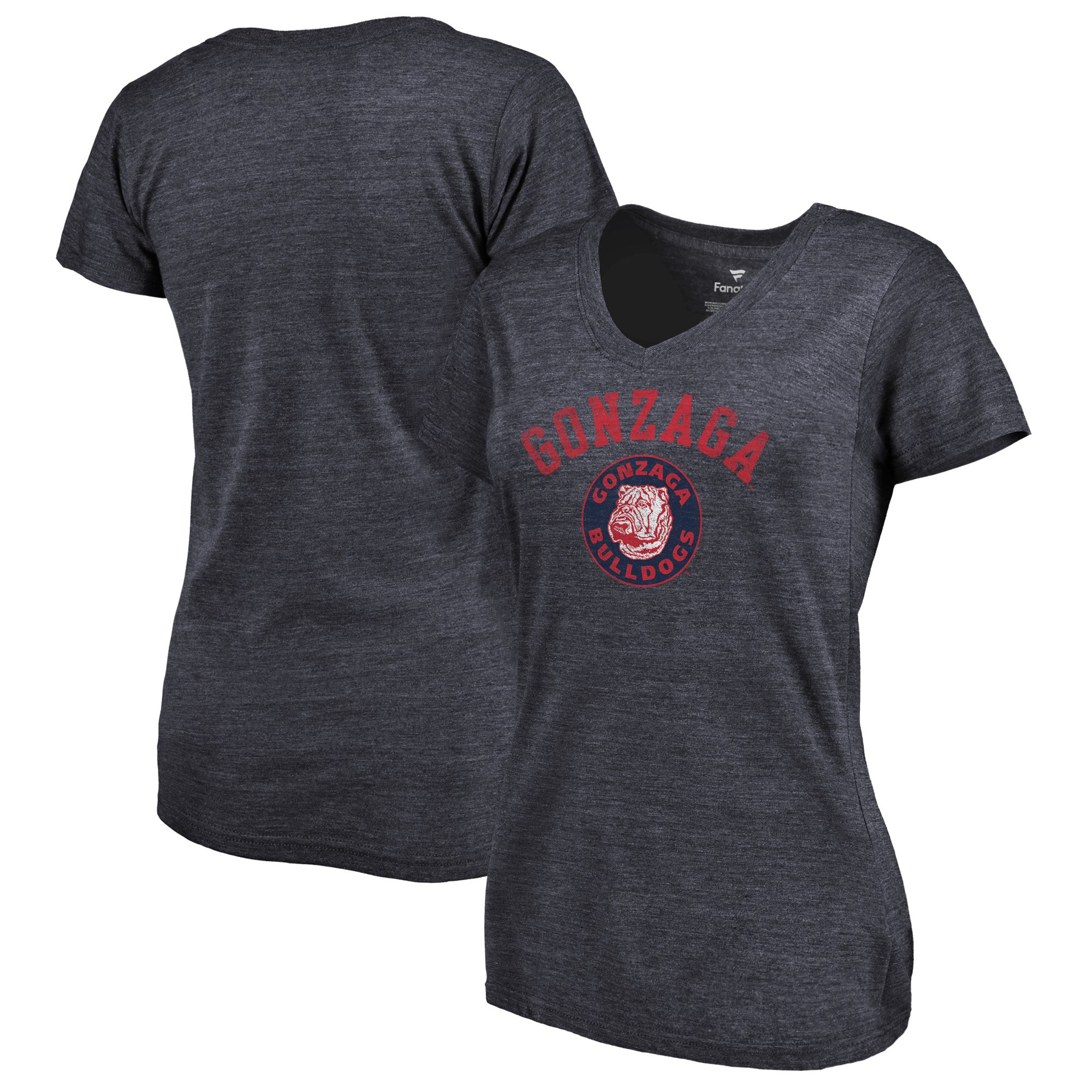 2020 NCAA Fanatics Branded Gonzaga Bulldogs Women Navy Vault Arch over Logo TriBlend VNeck TShirt